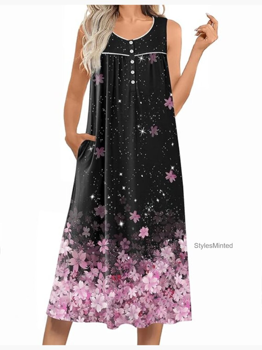 Women Sleeveless Nightgown with Pockets Soft Sleepwear